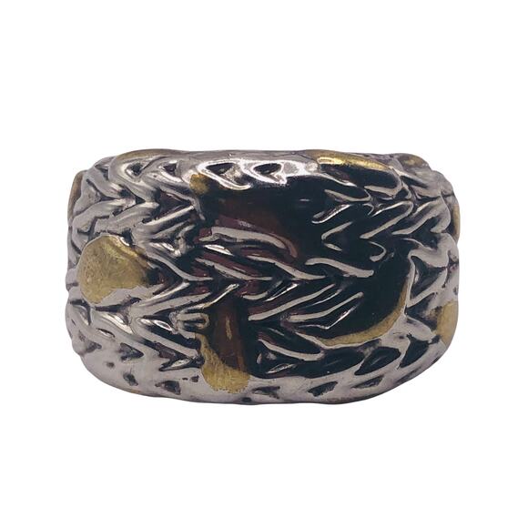 Silver and Gold Abstract Strokes Ring - Size 5.5 - Picture 3 of 7